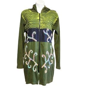 Karma Circle sweater XL green patchwork Long Hooded Forest fairy Artsy Teacher